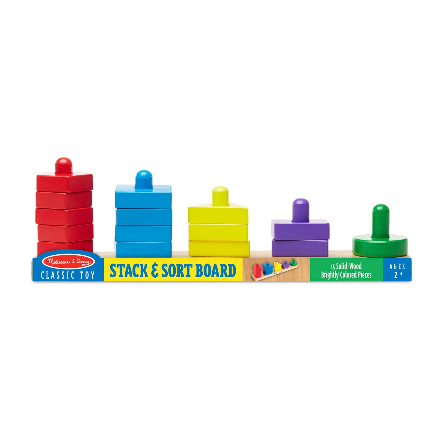 Melissa & Doug Stack and Sort Board - Wooden Educational Toy With 15 Solid Wood Pieces