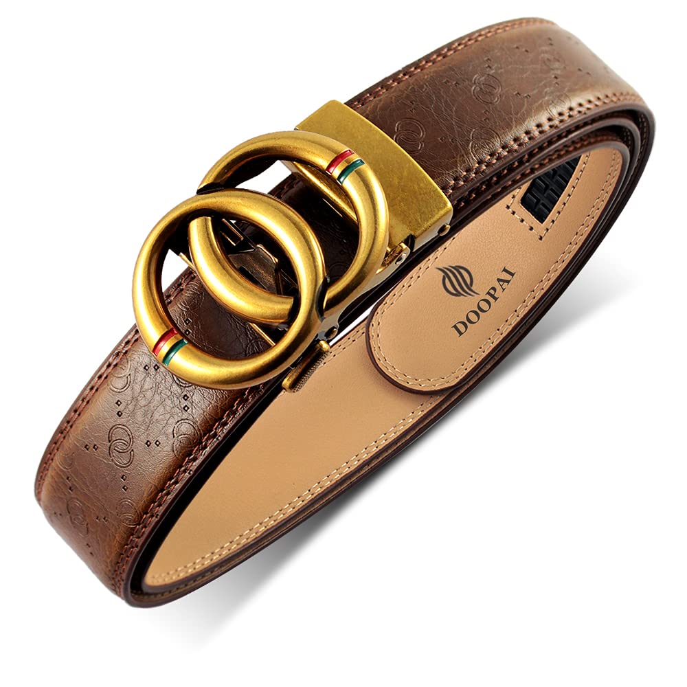 DOOPAI Ratchet Belts for Men, Designer Fashion Leather Belt with Sliding Long 28-36". Adjustable Trim to Fit with Gift Box