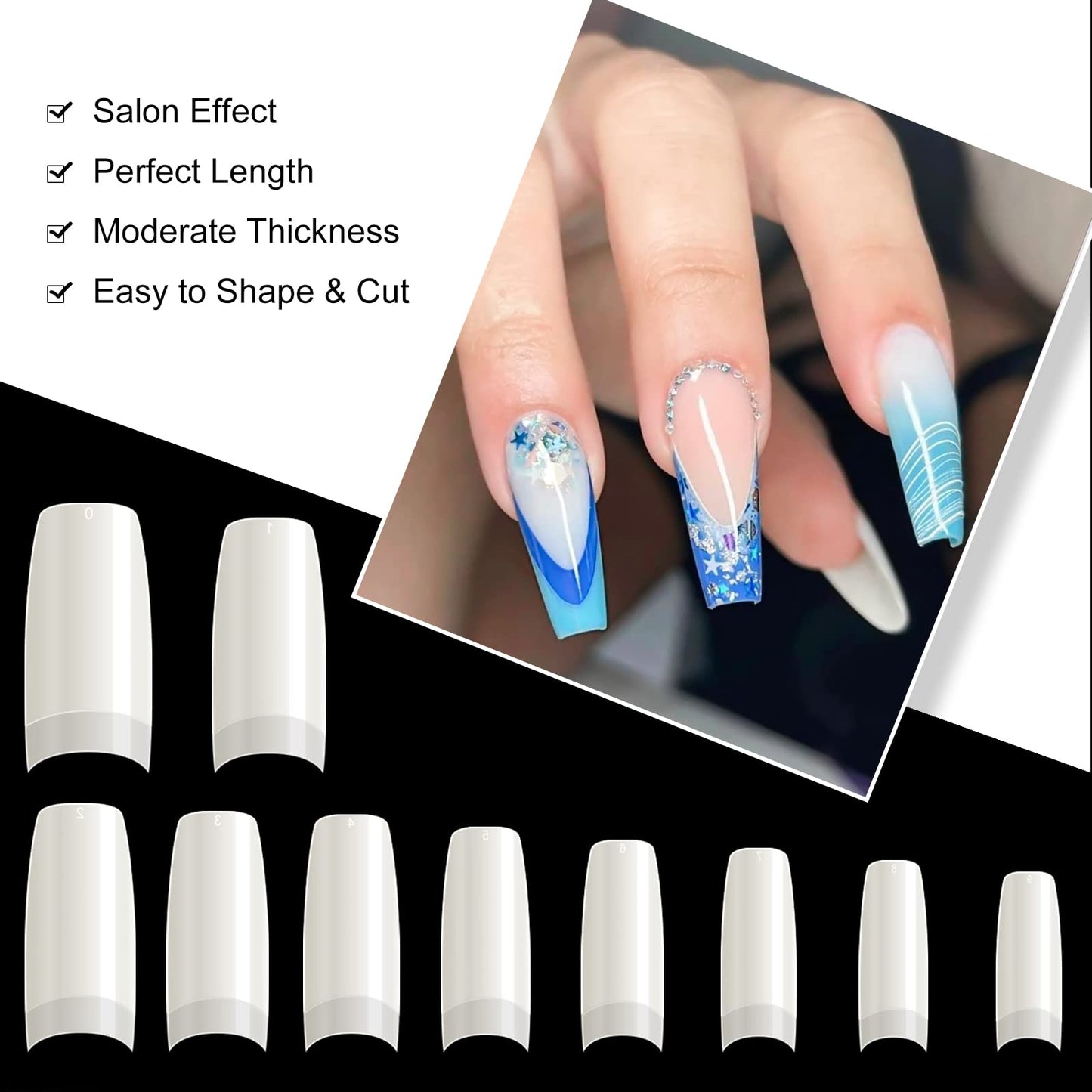 krofaue 500PCS Clear False Nails Tips & 500PCS Half Cover False Nails Tips
