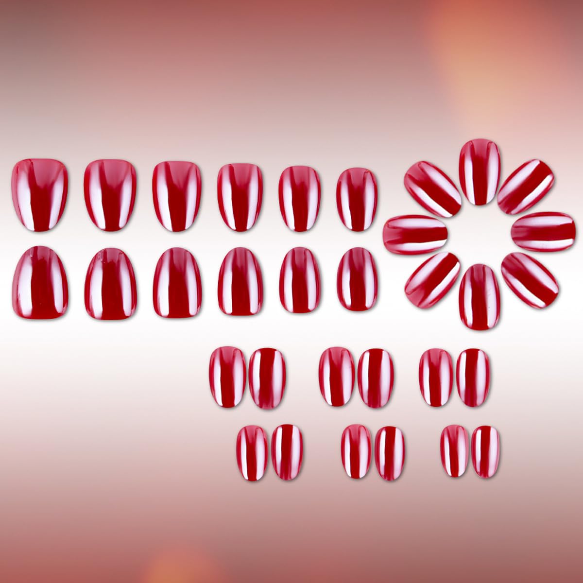 Cherry Chrome Press on Nails Short Oval Fake Nails Red Nails Press ons with Mirror Chrome Design,Reusable & Easy Apply Full Cover Stick on Nails for Women Manicure 32Pcs
