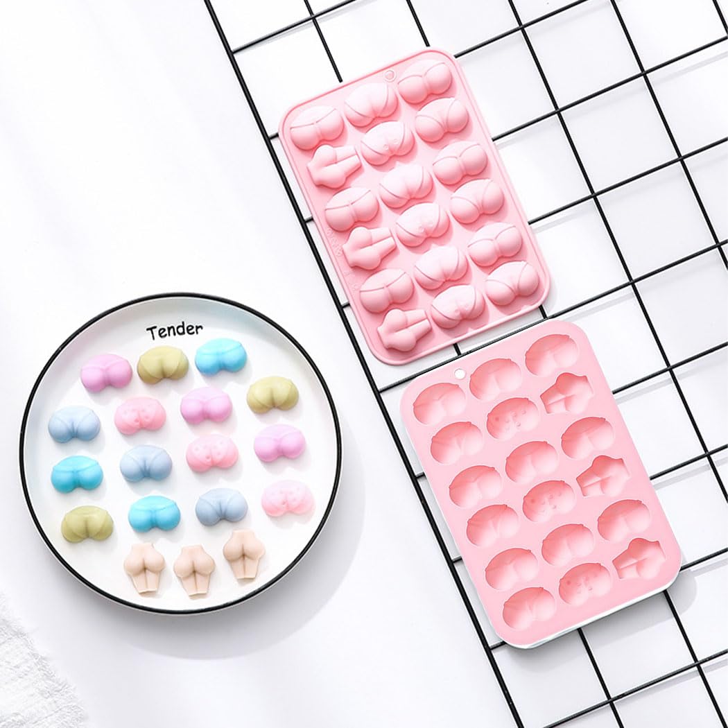 2 Pcs BUTT Funny Shape Silicone Mold for Birthday Single Party Baking Pan Handmade DIY Mousse Chocolate Fondant Soap Cake Ice Cube Mould Tool Novelty Cake Pans Set Kit Y1