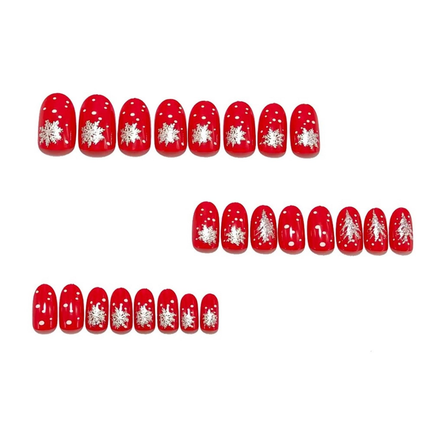 Christmas Press on Nails Medium Almond Fake Nails White Xmas tree Designs Snowflake False Nails Full Cover Red Glitter Stick on Nails Gloss Acrylic for Women 24 Pcs