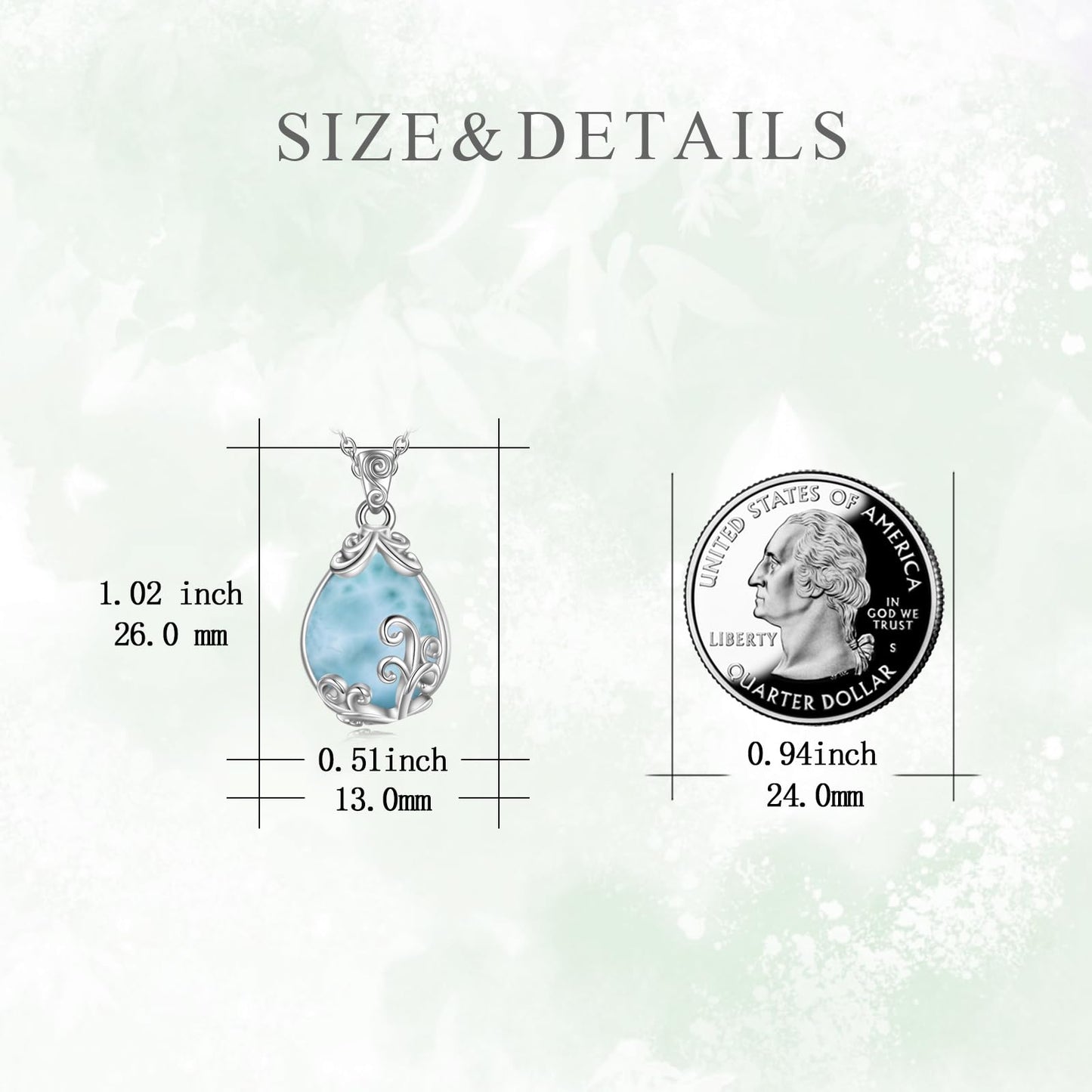 POPLYKE Sterling Silver Larimar Filigree Teardrop Pendant Necklace Gemstone Crystal Jewelry for Women