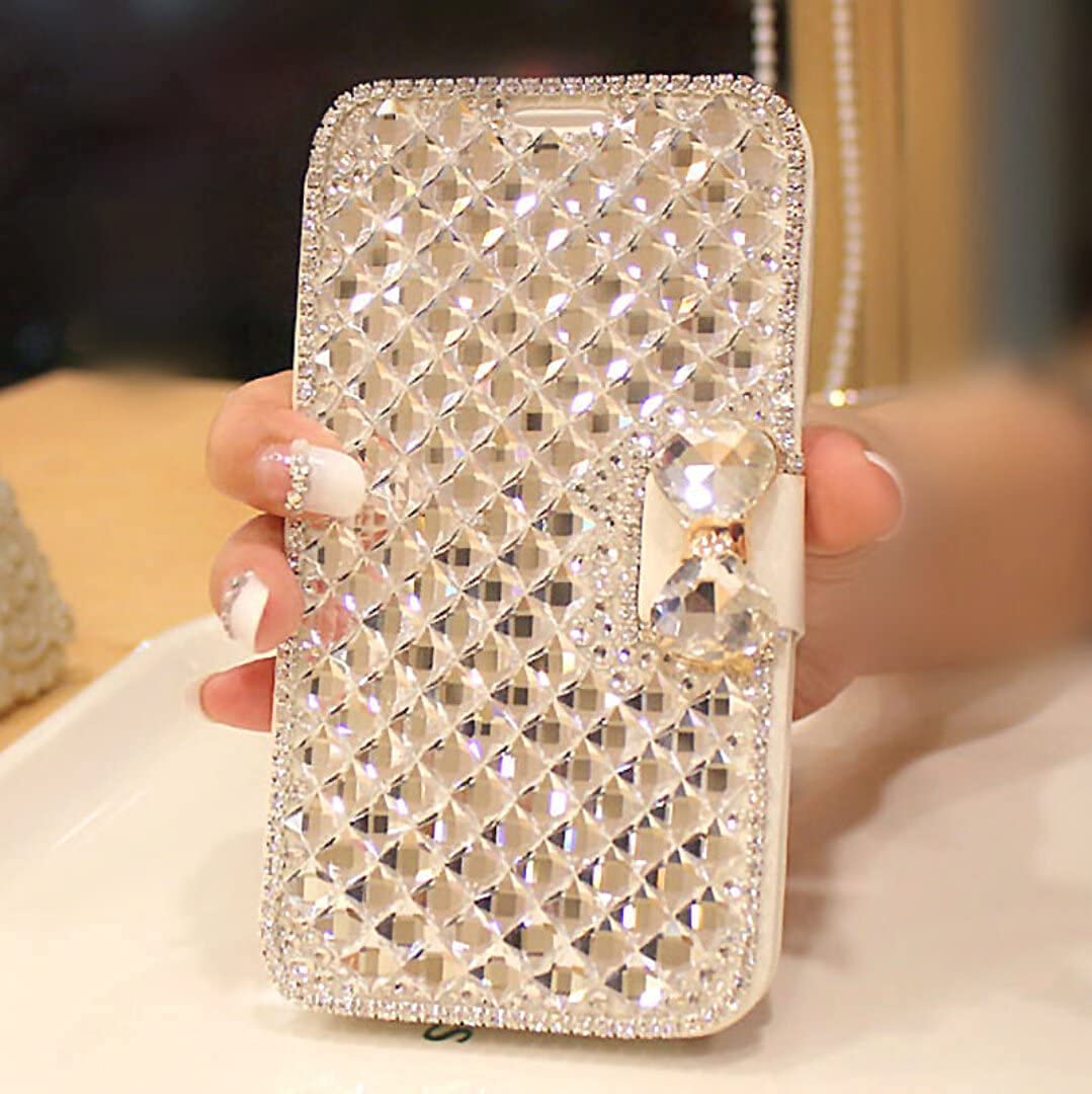 Shinyzone Bling Diamond Wallet Case for iPhone 14 Plus 6.7,3D Handmade Sparkle Crystal Sturnning Stones Magnet Bowknot Buckle Flip Folio PU Leather Phone Cover with Card Holder
