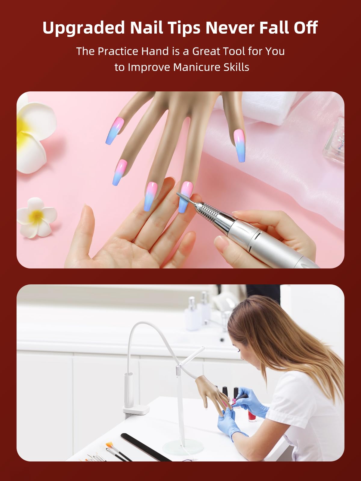 Practice Hand for Acrylic Nails - Nail Tips Won't Fall off Fake Hand - Flexible Movable Nail Practice Hand - Mannequin Hand For Nails - Nail Hand for DIY Nail Manicure