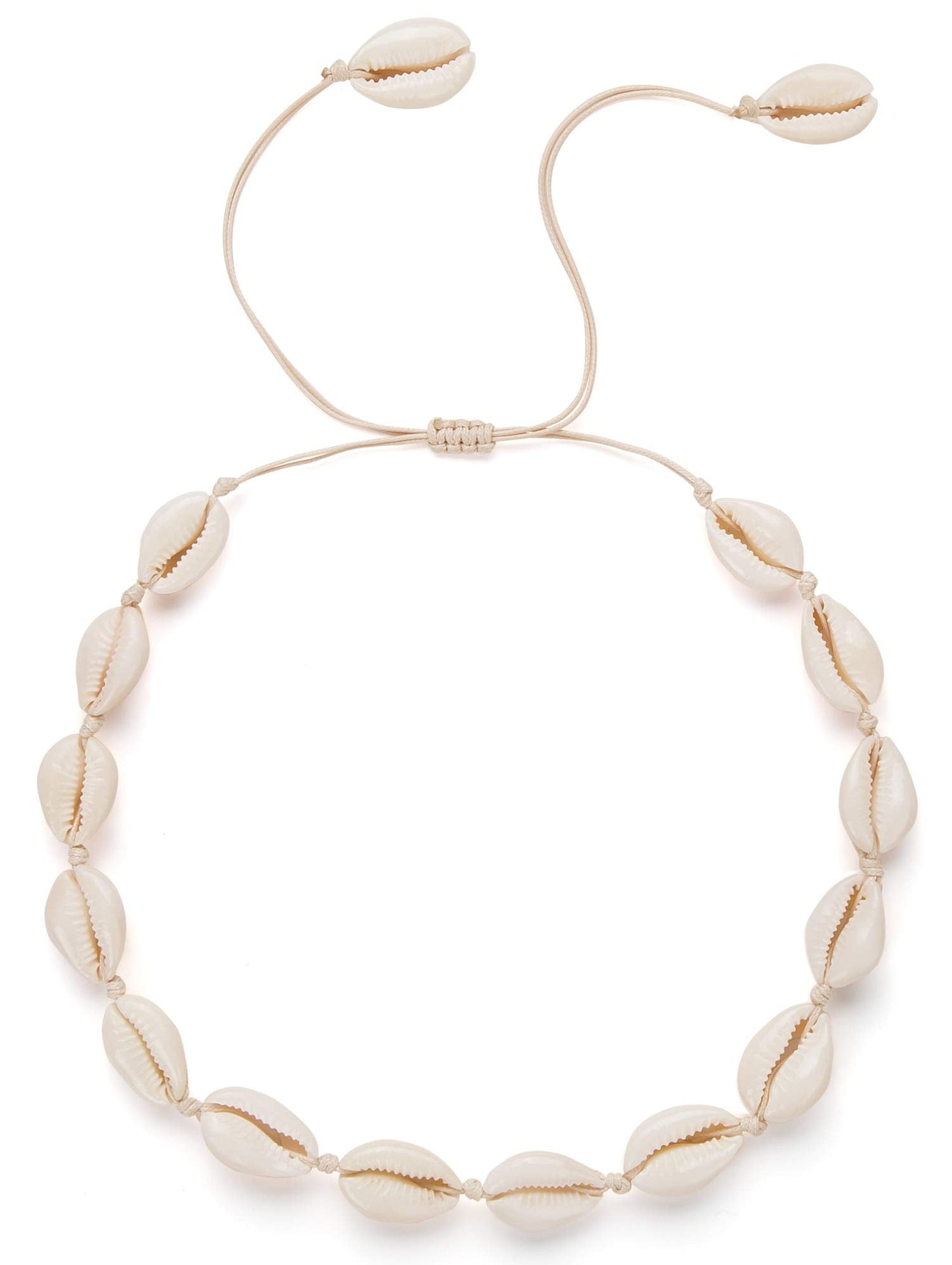 Nackiy Handmade Sea Shell Necklace for Women Summer Adjustable Natural Shell Collar Necklace(Beige Braided Rope)