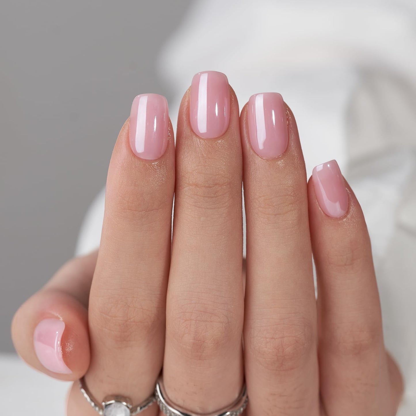 BTArtbox Press On Nails Short - Square Press On Nail, Pink Chrome Nail Tips Glue On Nails with Nail Glue, Reusable Stick On Nails in 16 Sizes - 32 Soft Gel Fake Nails Kit, Lotus Glazed