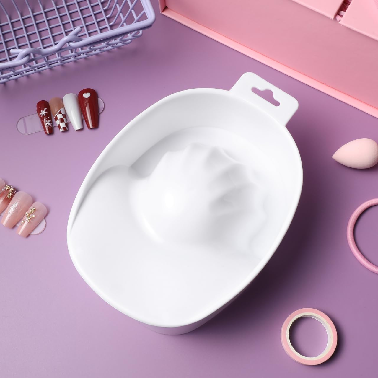 FOYTOKI Nail Soaking Bowl White Plastic Manicure Soak off Tray for Nail Treatment at Home and Professional Salon Use