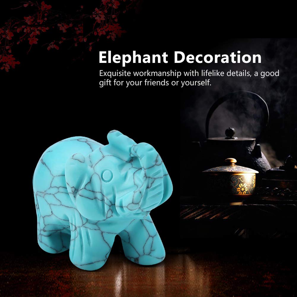 Walfront 1.5inch Elephant Decor, Stone Carved Elephant Sculpture Elephant Crystal Figurine Home Decoration Furnishing Article(Turquoise)