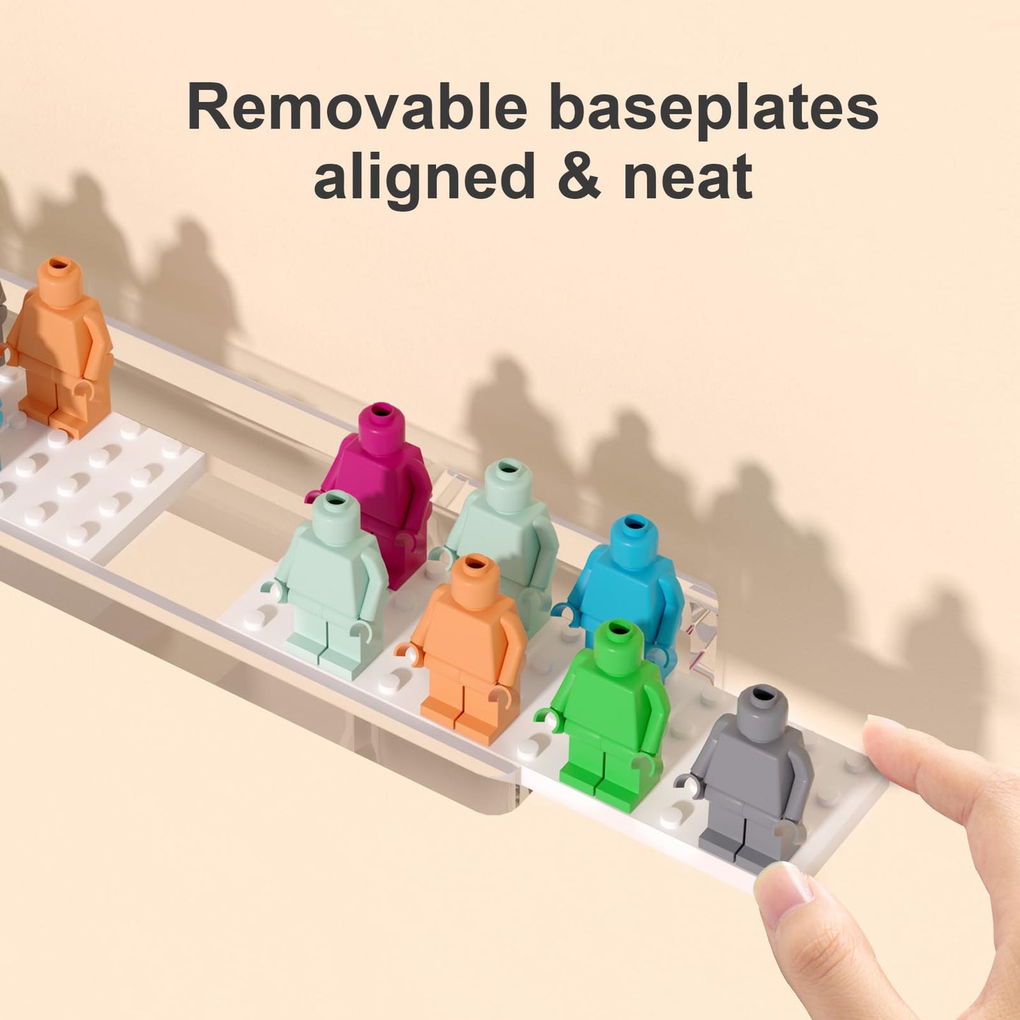 ACRYDECOR 4Pack Acrylic Minifigure Display Case Holds Up to 96 Figures, Wall Mount Acrylic Floating Shelf Display With Brick Building Baseplates