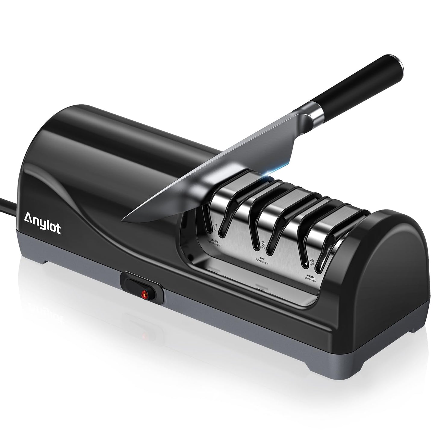 Electric Knife Sharpener for Kitchen, 3-Stage Knife Sharpener Electric with 100% Diamond Abrasives, 20° Precision Angle Guide, Fast & Safe Sharpening for Chef Knives, Home Use & Beginners (Black)