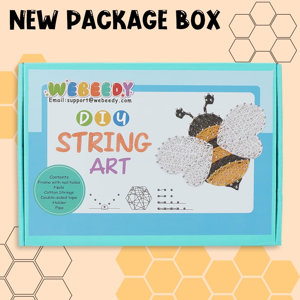 WEBEEDY 3D String Art Kit for Adults Beginners, DIY Bee String Craft Kit, Include All Necessary Accessories and Frame, Christmas Mother's Day Home Wall Decorations Unique Women Gift