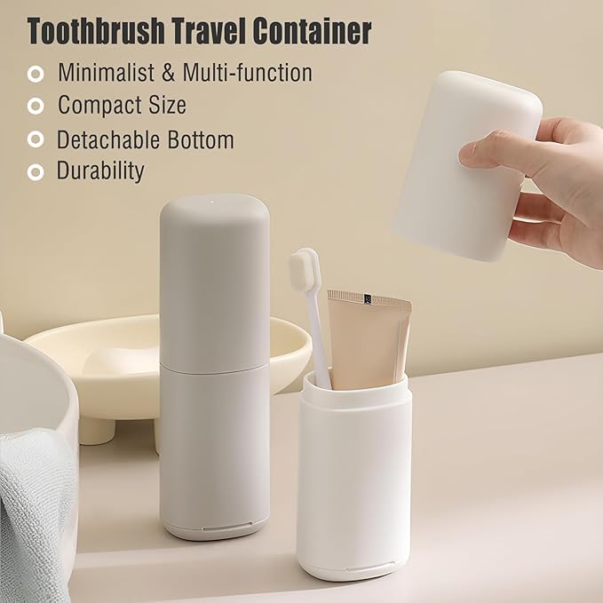Travel Toothbrush Case with Cup, Gray - Toothbrush and Toothpaste Travel Case, Doubles as Dorm Toothbrush Holder, Detachable Base, Compact Toothbrush Covers for Camping, Business Trip