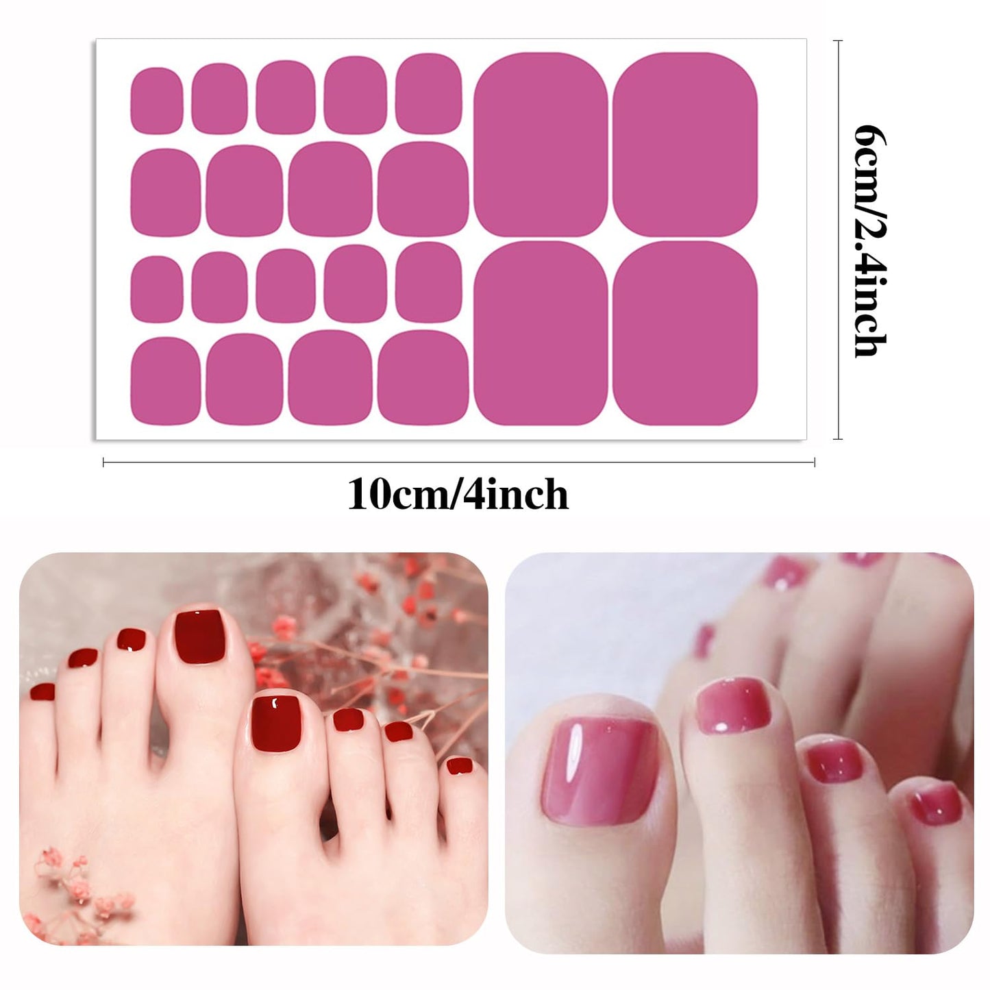 WOKOTO 20 Sheets Toe Nail Stickers Solid Color Full Nail Wraps for Women Nails, Pink - Red Nail Polish Strips for Toes Nails Art Stickers Decals Self Adhesive Nail Polish Wraps Toenail Strips