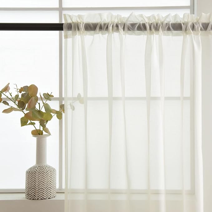 SpaceDresser Basic Rod Pocket Sheer Voile Window Curtain Panels Ivory 1 Pair 2 Panels 52 Width 63 Inch Long for Kitchen Bedroom Children Living Room Yard(Ivory,52 W x 63 L)