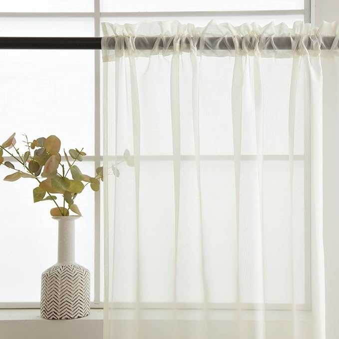 SpaceDresser Basic Rod Pocket Sheer Voile Window Curtain Panels White 1 Pair 2 Panels 42 Width 54 Inch Long for Kitchen Bedroom Children Living Room Yard(Ivory,42 W x 54 L)