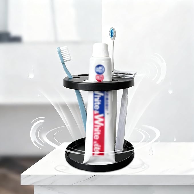Black Metal Toothbrush Holder – Countertop 4‑Toothbrush Organizer Set with Toothpaste Holder, Fits Electric & Manual Toothbrushes, Rust‑Proof Bathroom Tooth Brush Stand Set