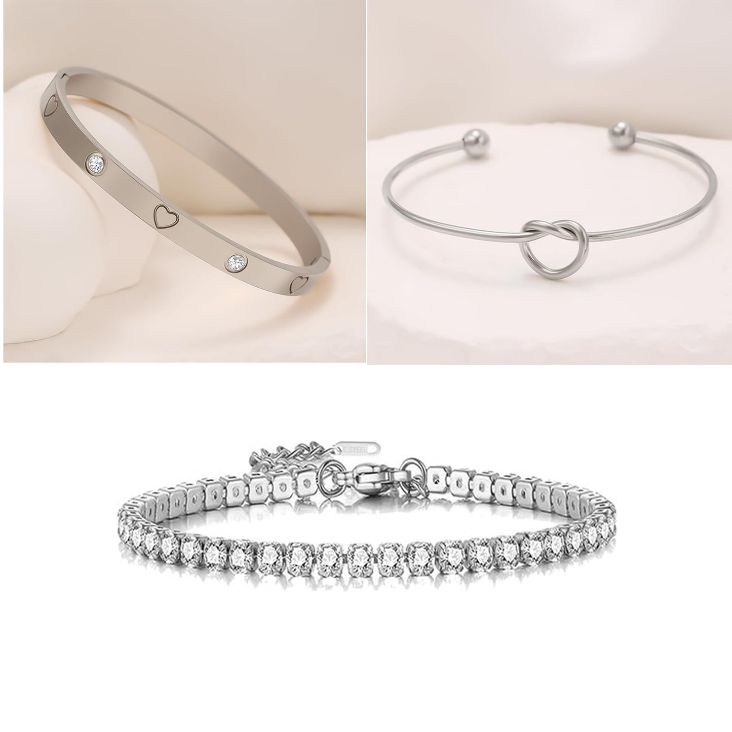 FAFUGA 18 K Silver Plated Love Bangle Bracelet Stack Cuff Jewelry for Women Jewelry Set for Women Gift with Box (style17)