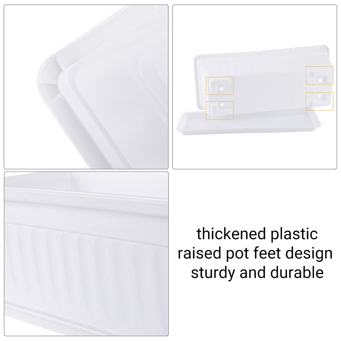 GREANER Plastic Flower Boxes Rectangle, 6 Pack Large Long Planter 16.9x7.48Inch Modern Thicken Vegetable Plant Pot with Tray for Garden, Kitchen, Houses, Offices, Balcony, Outdoor Indoor Use - White