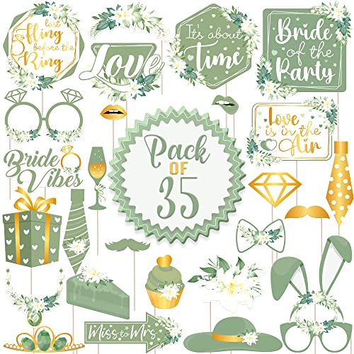 KatchOn Bridal Shower Photo Booth Props - Pack of 35 | Green Decorations for Bridal Shower and Bachelorette Party