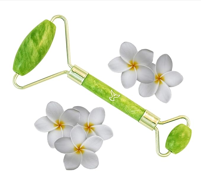 Jade Roller by BRILLIANT PEACE in beautiful Gift Box - relax and beautify with 100% genuine Jade stone facial massager beauty tool for eyes face and neck while rejuvenating skin and promoting wellness