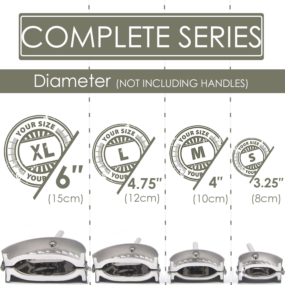 KAYCROWN Empanada Maker Press, Stainless Steel Dumpling Maker Set, 2-in-1 Dough Cutter Dumpling Mold Set for Ravioli, Pierogi, Turnovers, Calzone, Dumpling, 4 Sizes (XL/6"+L/4.75"+M/4"+S/3.25")
