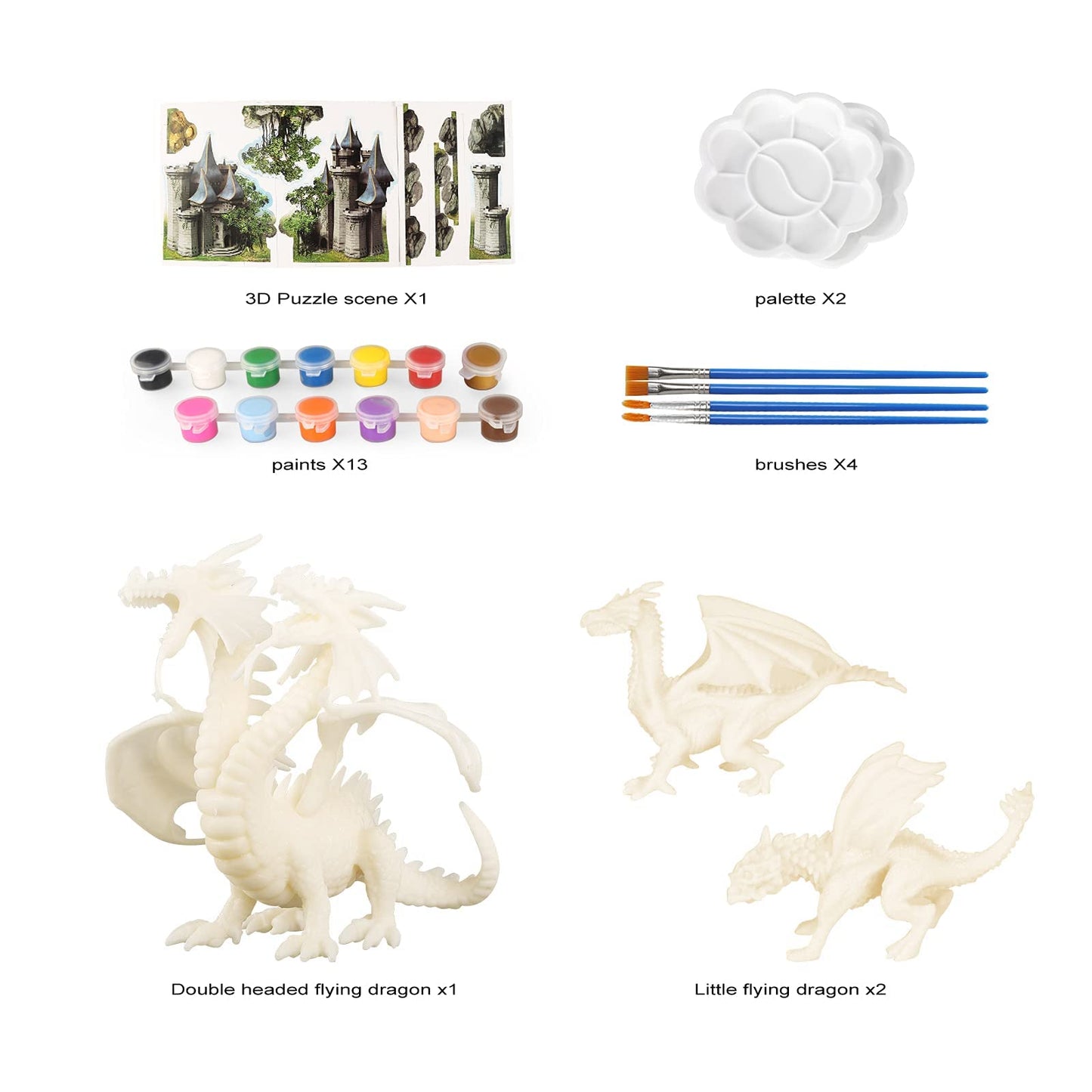 Ferthor Fun Dragon Toys DIY Painting Dragon Kit,Kids Arts Crafts Set with 13 Color Educational Toy to Paint Your Own Christmas Gift for Boys Girls 3 4 5 6 7 8 9 Year Old(3 Dinosaurs)