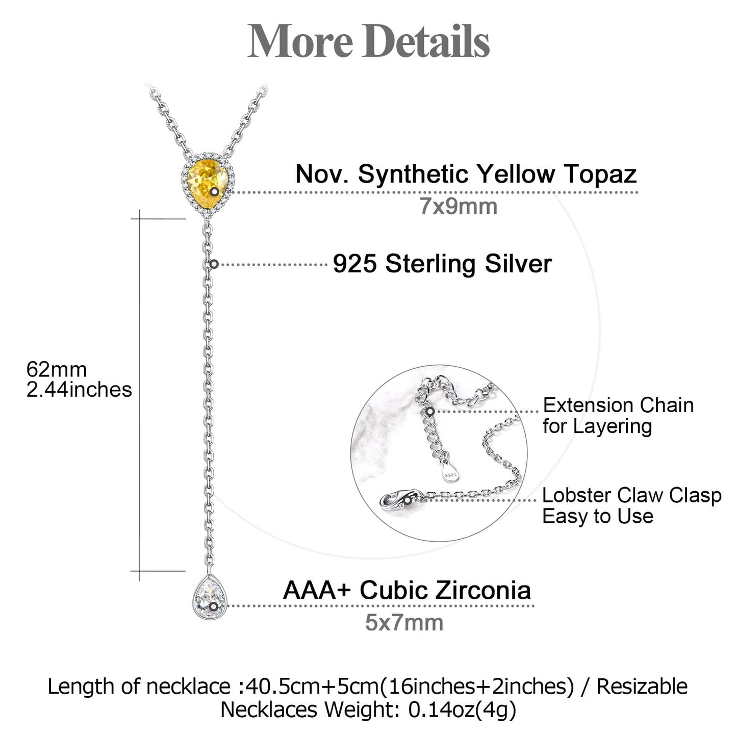 FOCALOOK November Birthstone Pendant Necklace for Women 925 Sterling Silver Birthday Long Necklaces