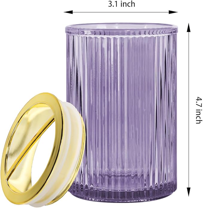 Toothbrush Holders for Bathrooms, Purple Glass Toothbrush Holder and Bathroom Tumbler Cup, 12oz Gold Bathroom Storage Cups, Tooth Brush Cup Holder Organizer for Toothpaste, Brushes, Razor