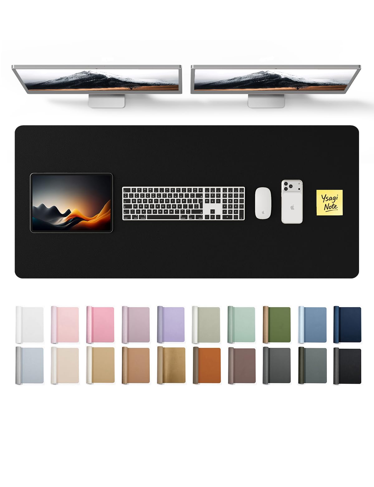 YSAGi Leather Desk Protector, Office Mat, Large Mouse Mat, Non-Slip PU Leather Blotter, Laptop Pad, Waterproof Writing Pad for Office and Home (Black, 47" x 17")