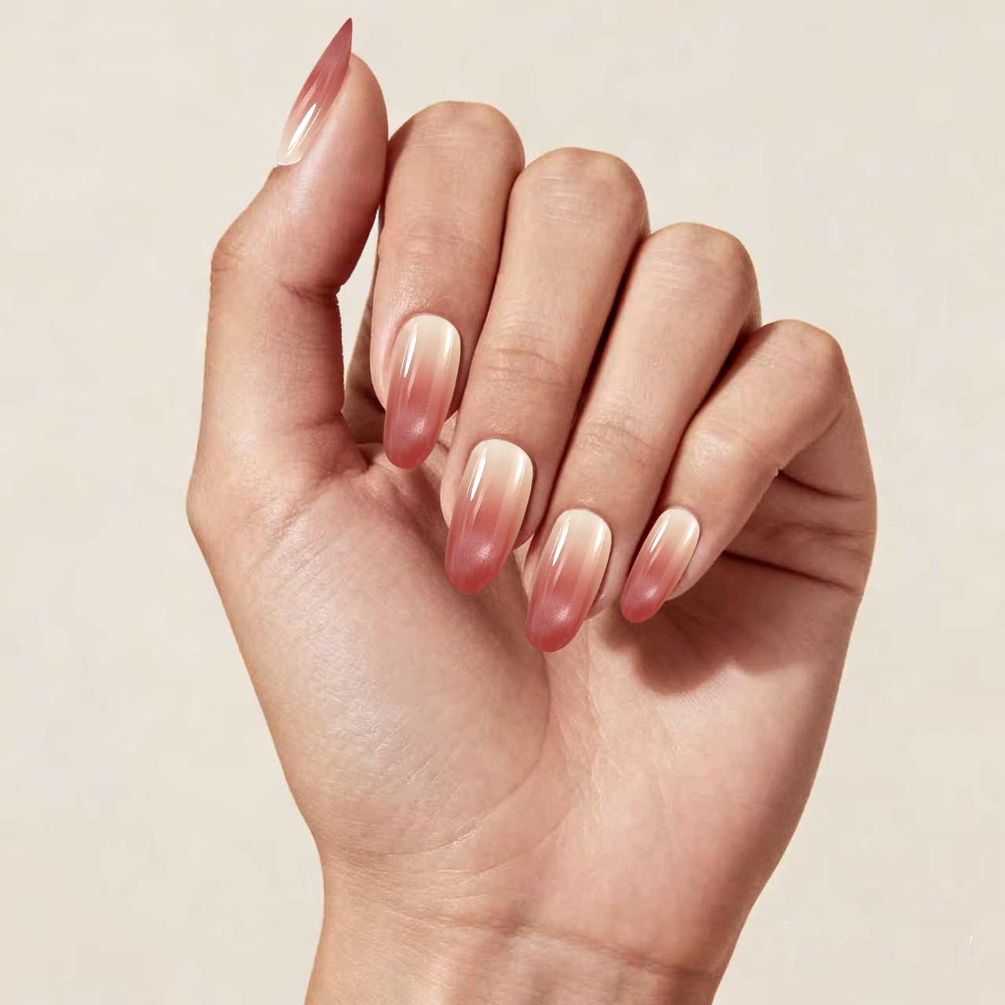 Gleamflair Oval Ombre Press On Nails Medium, Reusable Glossy False Nails in 15 Sizes 30 Pcs with Adhesive Tabs