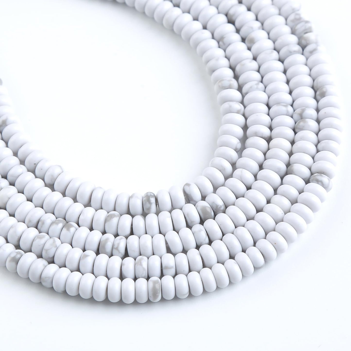 150PCS 2x4mm Natural White Howlite Turquoise Rondelle Beads Abacus Disk Stone Beads Round Loose Spacer Gemstone Beads for DIY Bracelet Necklace Jewelry Making