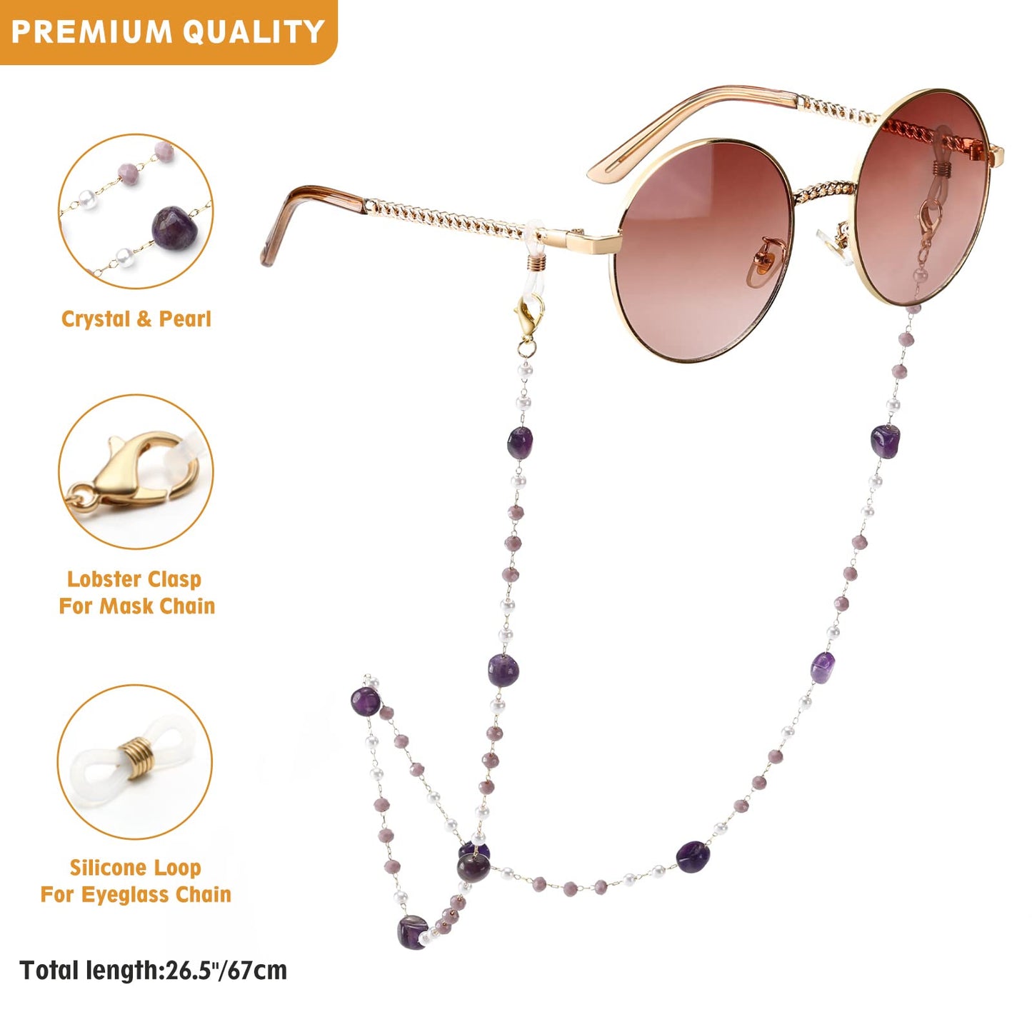 humlbird Eyeglasses Chain for Women Stylish Mask Lanyard Natural Stone Mask Chain Eye Glasses Holder Strap Around Neck