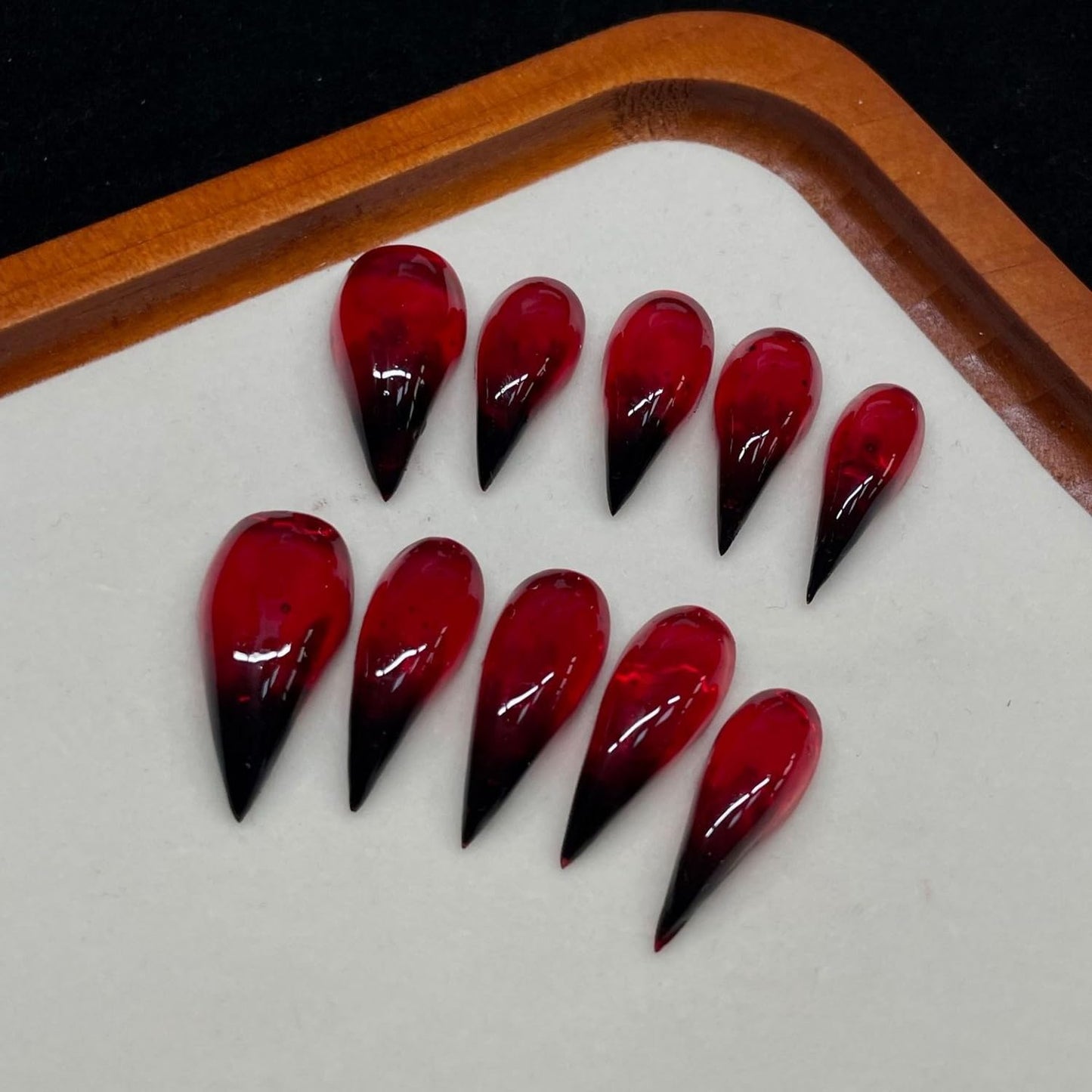 Handmade Press on Nails Black Red Gradient Gothic Eagle Claw Fake Nails Long Stiletto Muti-Layer Gel Acrylic Nail Cat Dragon Eagle Claw False Nail Designs Full Cover Stick on Nails for Women (S)