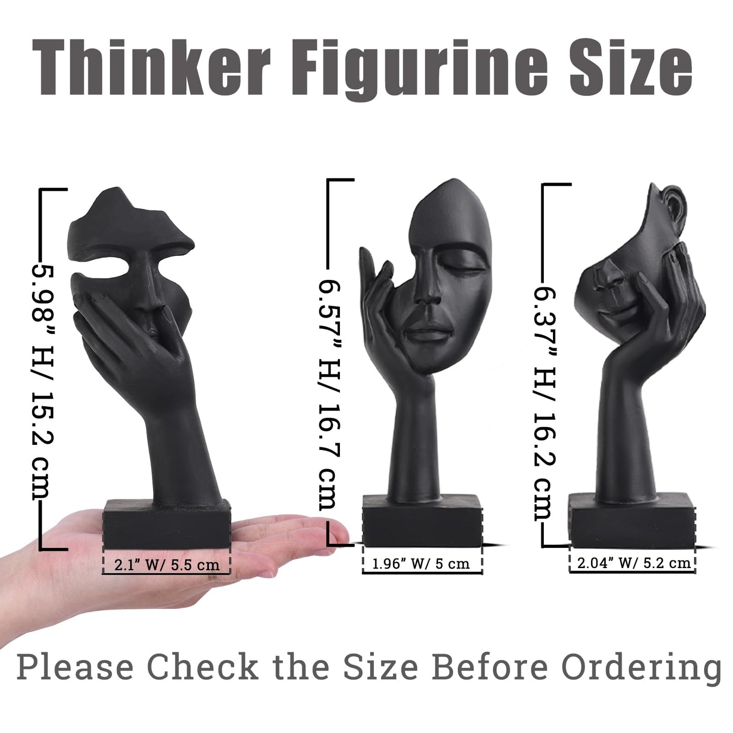 oliruim 3 Pcs Thinker Small Statue Set - Black Art Abstract Home Accent Figurines for Decor Bedroom, Shelves, Living Room Coffee Table, Office Desktop (3 Pcs Black, 6")