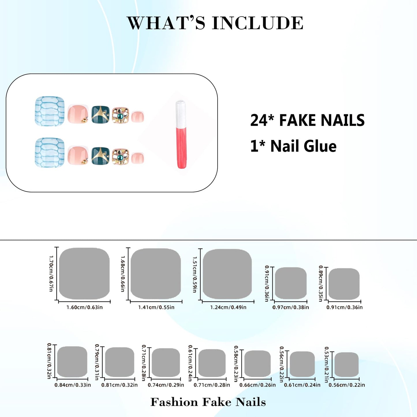 IMRAIN Press on Toenails - Blue Crocodile Print | Nude Fake Toe Nails with Rhinestone Designs Full Cover Glossy Handmade False Toe Nails 24Pcs