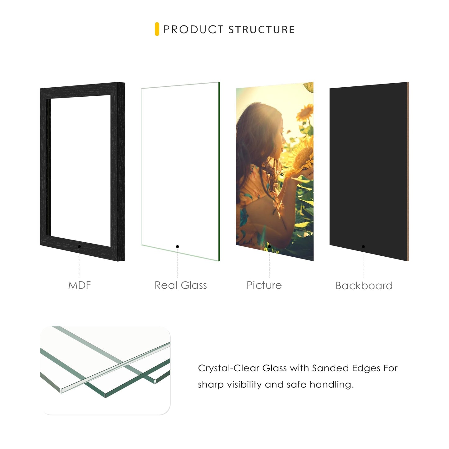 DUENPY 4x6 Picture Frame Collage, 10-Pack Picture Frames Collage Wall Decor, Set with Glass Front, Assembly Required, Black