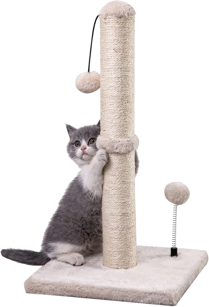 MECOOL Cat Scratching Post Premium Basics Kitten Scratcher Sisal Scratch Posts with Hanging Ball 22" for Kittens or Smaller Cats (22 inches for Kitten, Gray)