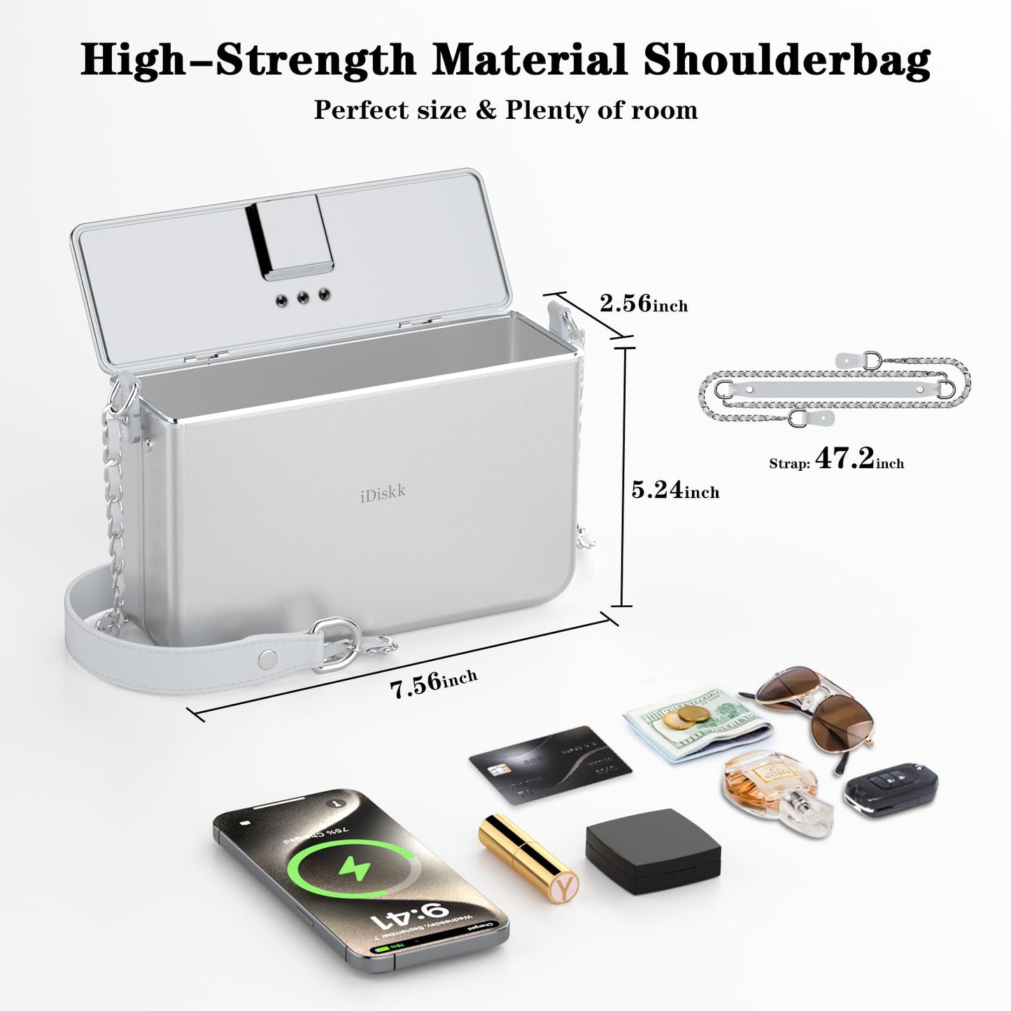 iDiskk Security Lock Box Shoulder Gift Bag for Women, Metal Lady Lock Crossbody Bag, Anti-Theft with Fingerprint and Password Unlocking, MFi Certification Compatible with Find My App (iOS Only)