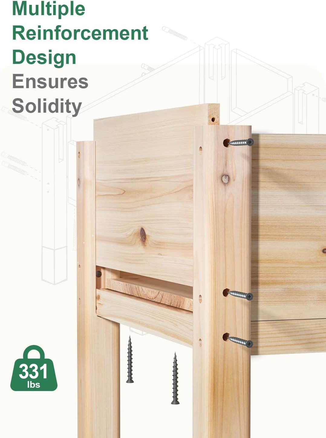 MIXC 331 lb Capacity Wooden Raised Garden Bed with Legs, 48x24x31 in. Elevated Reinforced Large Planter Box for Vegetable Flower Herb Outdoors - Beam and Column Structure - Unmatched Strength Outlast