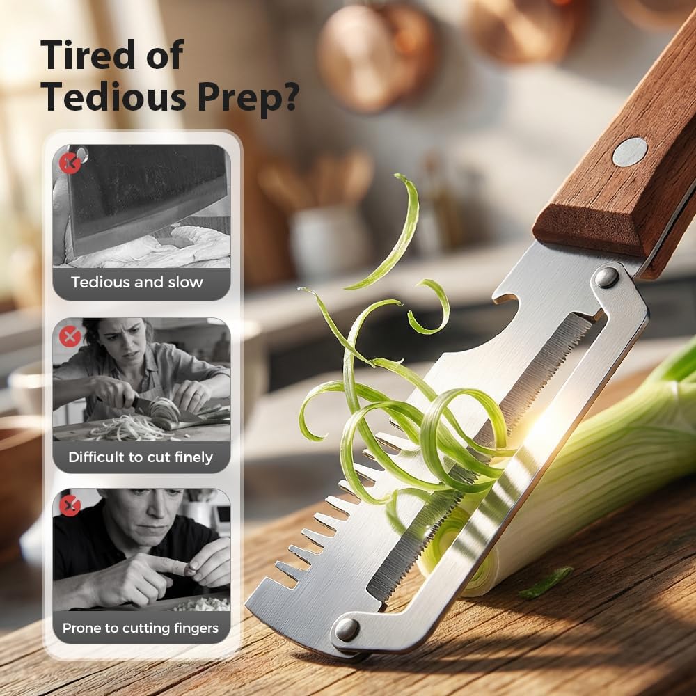 3-1 Multi-functional Vegetable Peeler, 2026 New Ktchen Multi-function Stainless Steel Thickened Fruit Peeler Knife with Wooden Handle,Suitable for Peeling Fruits and Shredding Scallions (A-3PCS)