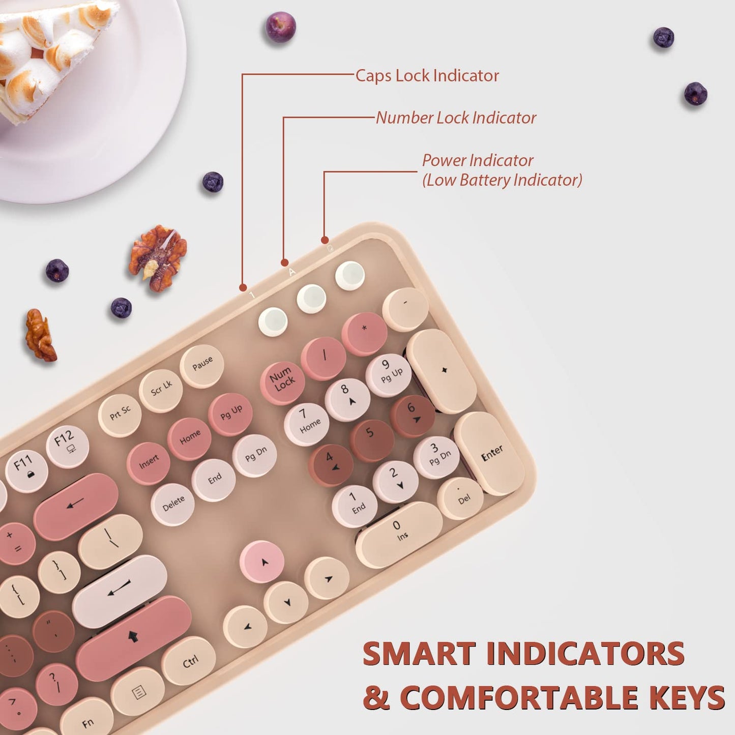 KOOTOP Wireless Keyboard and Mouse, Cute Keyboard and Mouse Combo with Retro Round Keycap, 2.4G Connectivity for PC, Mac, Laptop, Computer Windows (Milk Tea)