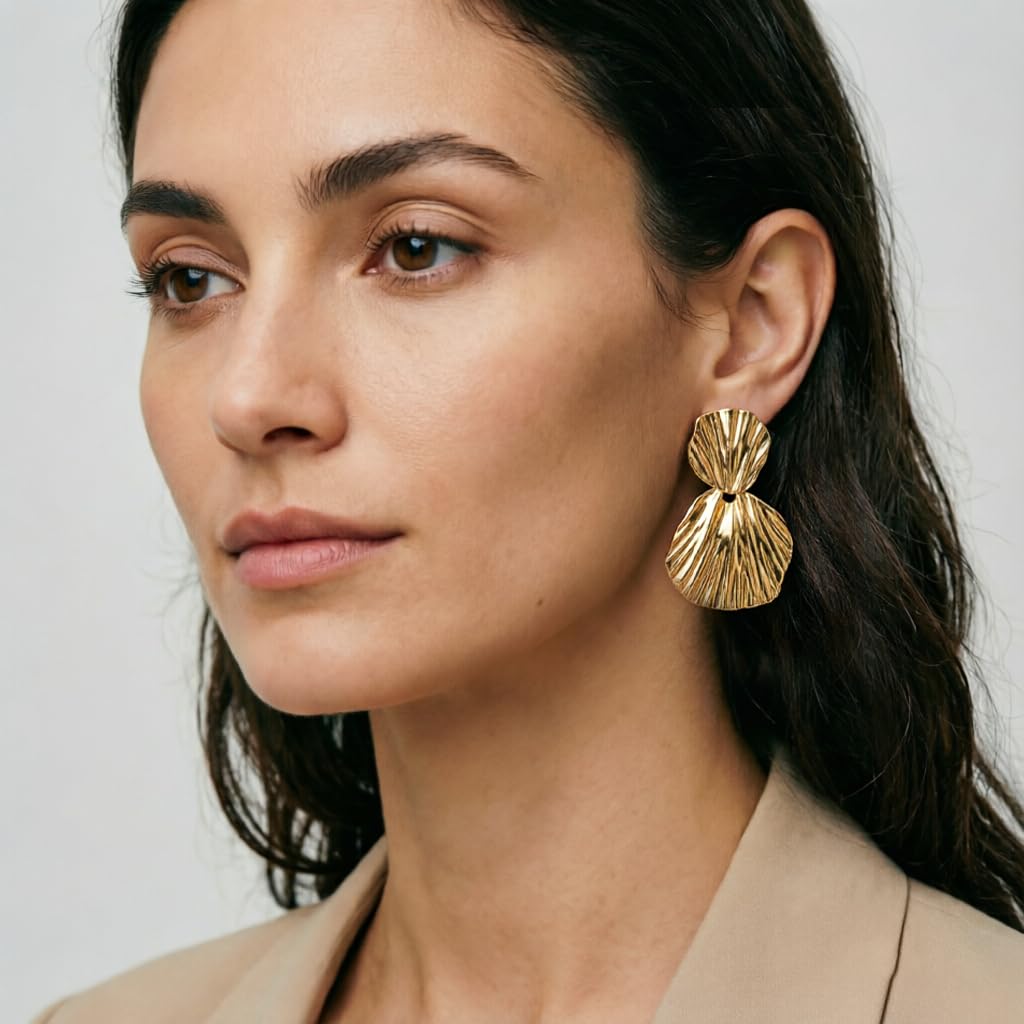 FILMOON Gold Plated Earrings Dangle Shell Earring for Women Fan-shaped Earrings Fashion Statement Jewelry