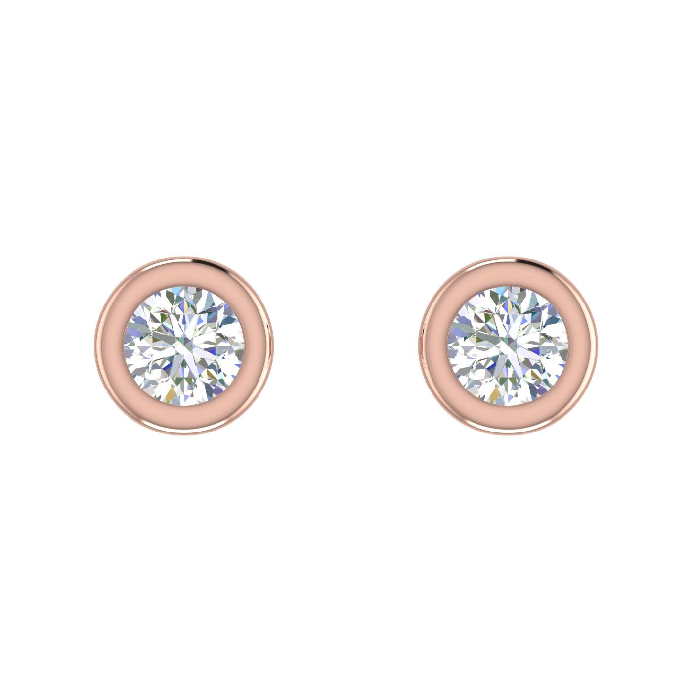0.14 Carat Bezel Set Natural Diamond Stud Earrings for Women in 10K Rose Gold