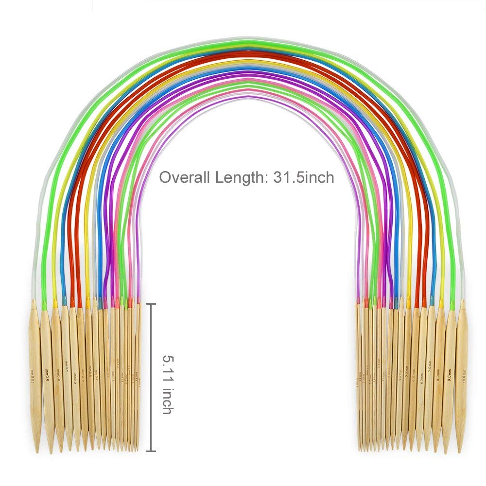 KOKNIT 18 Pairs Bamboo Circular Knitting Needles Set, Including 31" Long Lightweight Knitting Needles(2mm-10mm), 43pcs Knitting Tools and Elegant Storage Case