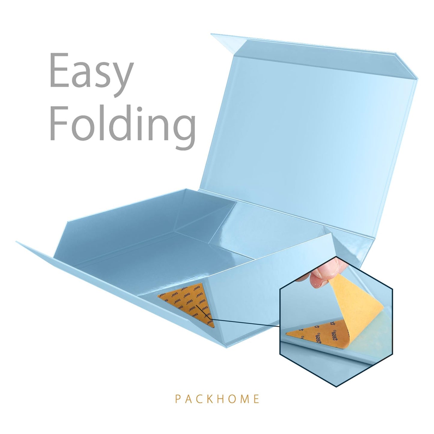 PACKHOME Extra Large Gift Box 17.5x11.3x4.3 Inches, Sturdy Shirt Box with Magnetic Lid for Clothes and Large Gifts (Glossy Light Blue)