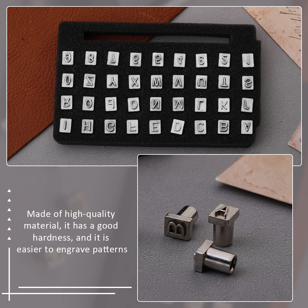 38 PCS Leather Stamping Tools, Leather Stamping Kit with 36pcs Letters and Numbers, Rubber Hammer for Leather Working