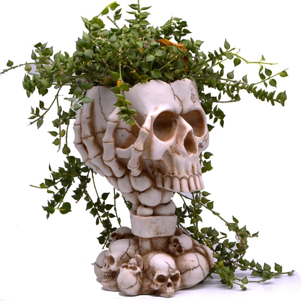 Skull Planter, Goth Flower Pot, Gothic Plant Pots, Succulent Pots with Drainage, Halloween Plant Pot, Tall White Skulls Statue, Funny Desk Home Decor, Cool Figurines Flower Pots Gift for Mother Father
