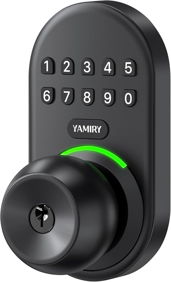 Keypad Smart Door Knob Lock, Yamiry Keyless Entry Digital Lock with Handle, Electronic Code Knob for Front Door, Easy Installation