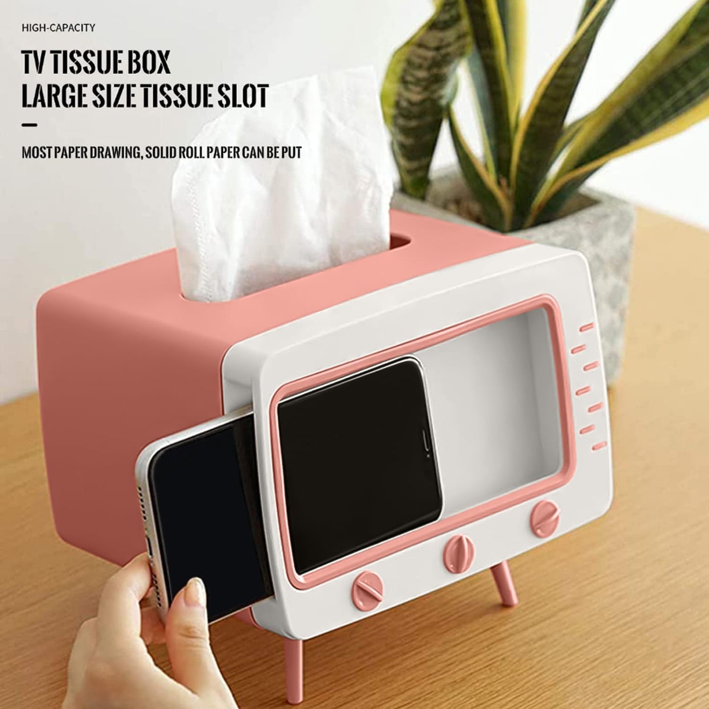 SGVAHY Tissue Box Holder Retro TV Tissue Box Cover Cute and Practical Cell Phone Holder Tampon Holder for Bathroom Kitchen Bedroom Dressers Desks and Tables Night Stands Creative Gift (TV Pink)